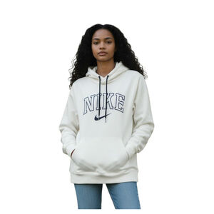Nike Girl’s Long-Sleeves Navy Logo White Hoodie Sweatshirt Size Small Excellent